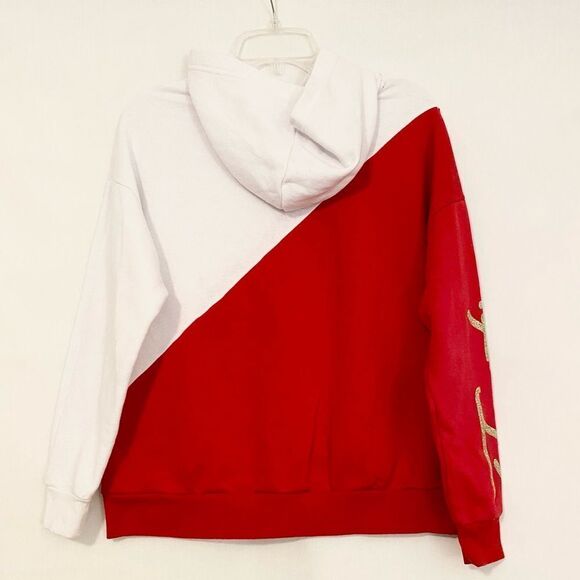 Justice red and white hoodie with “Justice” gold glitter logo. Size XL (16/18) - Picture 5 of 8